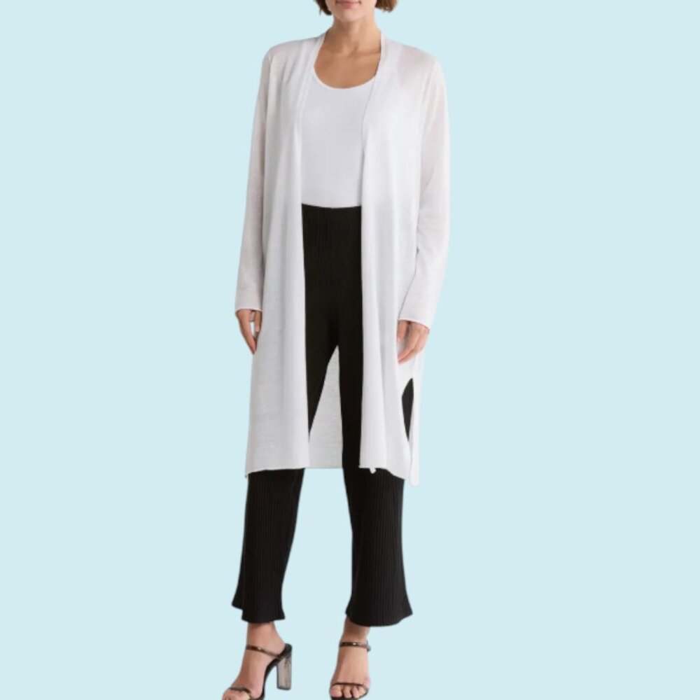 Eileen Fisher White Long Open-Front Cardigan